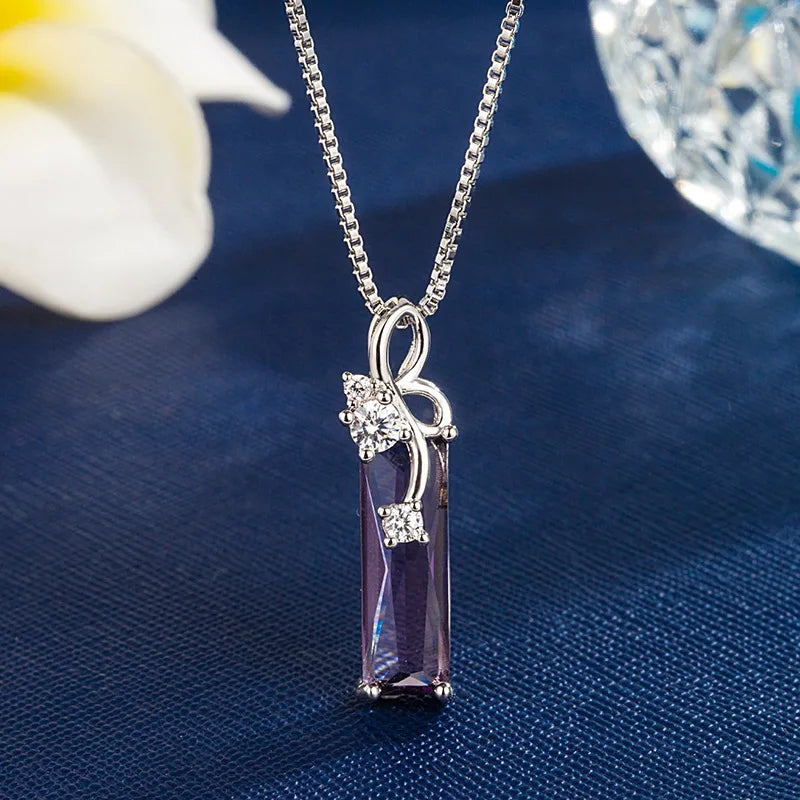 925 Sterling Silver 2 Carats natural amethyst Pendant Natural purple Gemstone 45cm Necklace