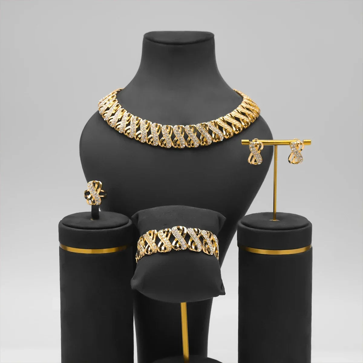 18k Gold Plated Jewelry Set Dubai African Choker Necklace Earrings Rings Jewelry Sets