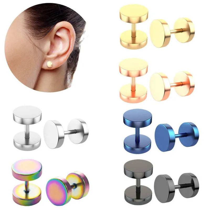 1Pair 316L Stainless Steel Dumbbell Stud Earrings Hip Hop Rock Hypoallergenic Cartilage Tragus Piercing Jewelry