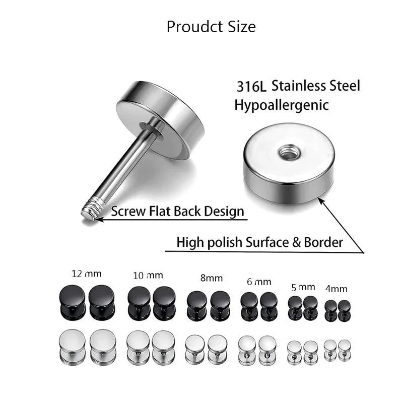 1Pair 316L Stainless Steel Dumbbell Stud Earrings Hip Hop Rock Hypoallergenic Cartilage Tragus Piercing Jewelry