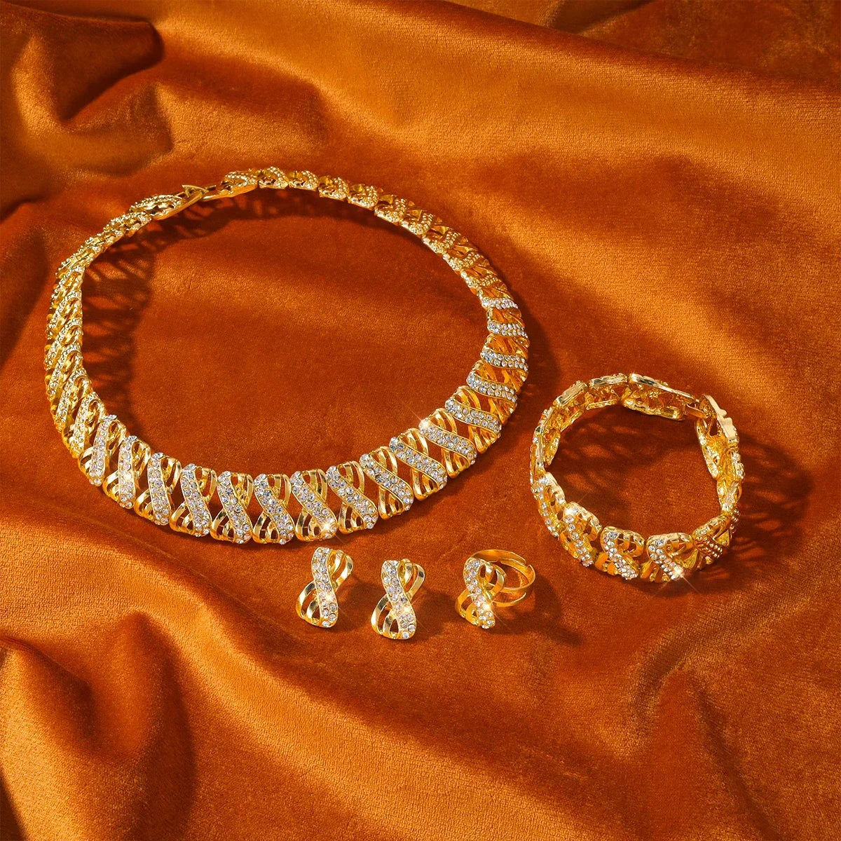 18k Gold Plated Jewelry Set Dubai African Choker Necklace Earrings Rings Jewelry Sets