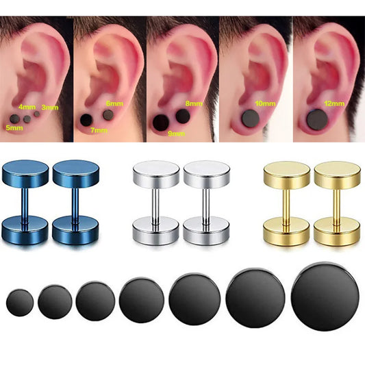 1Pair 316L Stainless Steel Dumbbell Stud Earrings Hip Hop Rock Hypoallergenic Cartilage Tragus Piercing Jewelry