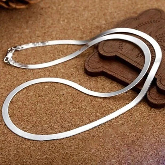 925 Sterling Silver 18K Gold 4MM Flat Chain Necklace for Women Luxury Fine Jewelry